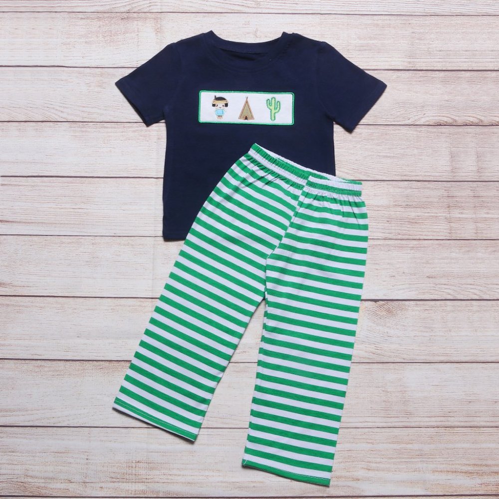 Boutique Native American Tipi Cactus Boys Short Sleeve Outfit Set